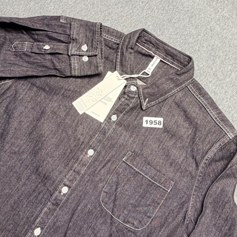 New Mens Dark Wash Denim Long Sleeve Button Down Shirt Contrast Stitch XL